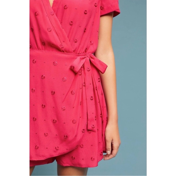 🆕 Anthropologie Ett:twa Greenbrier Embroidered Magenta Wrap Romper - Picture 2 of 7
